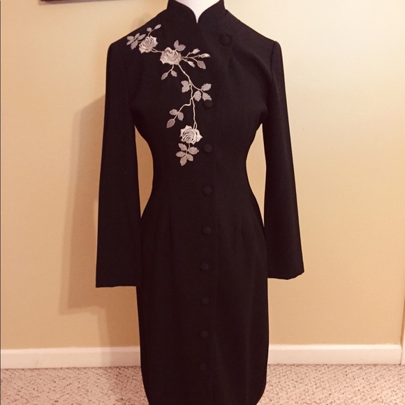 embroidered black maxi dress